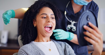 A woman at the dentist