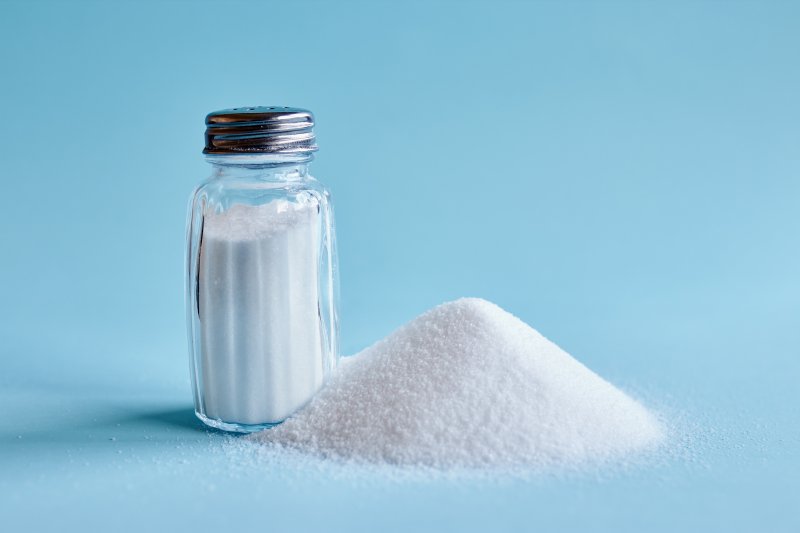 A shaker of salt that may affect dental health