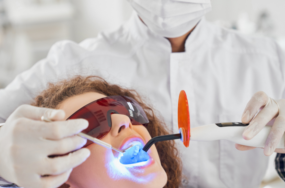 Patient undergoing laser dentistry